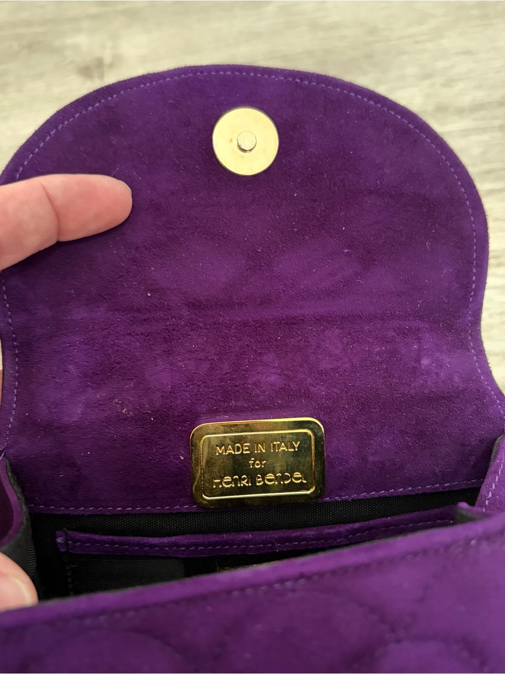 Henri Bendel Purple Velvet Mini Evening Bag Pearl Gold Leather Made In Italy - Picture 10 of 14
